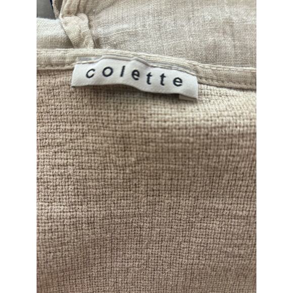 Colette Italy Made Linen Blend Shirt Tan Tunic V-Neck Top - Picture 6 of 7